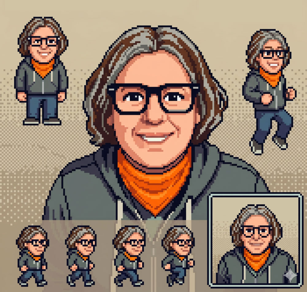 Mary Merritt as an 8-bit video game character